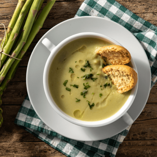 Leaf No Broth Unturned Creamy Asparagus Soup recipe blog image